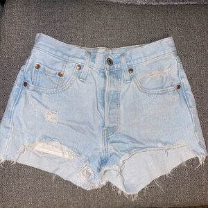 Levi's Light Blue Frayed Jean Shorts